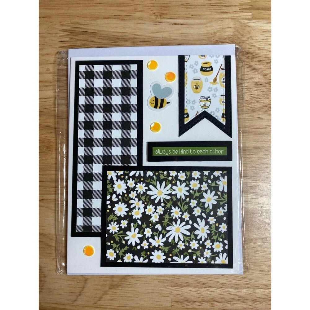 Bee & Flowers Greeting Card - Handmade A2 Card – All Occasion Blank Card